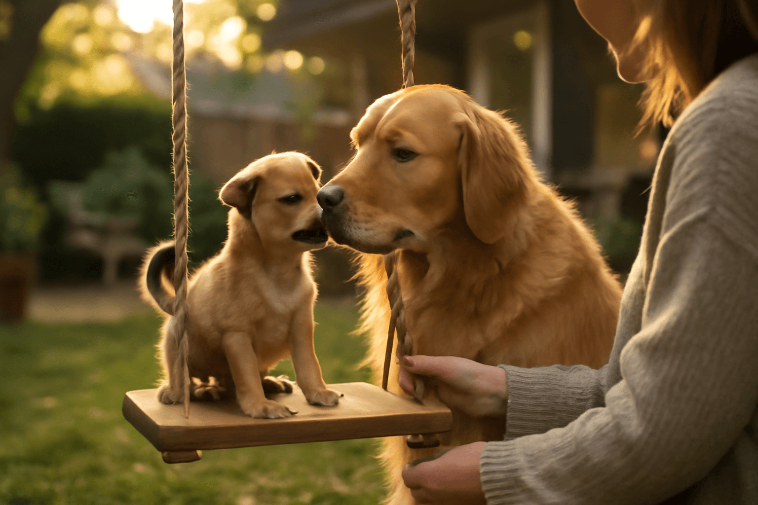 Tento zlaty retrivr naucil svoji malou sestricku houpat se 1771592513695