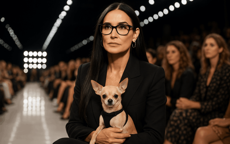 Demi moore a pilaf jak mala civava z milan fashion week 2026 1780164150755