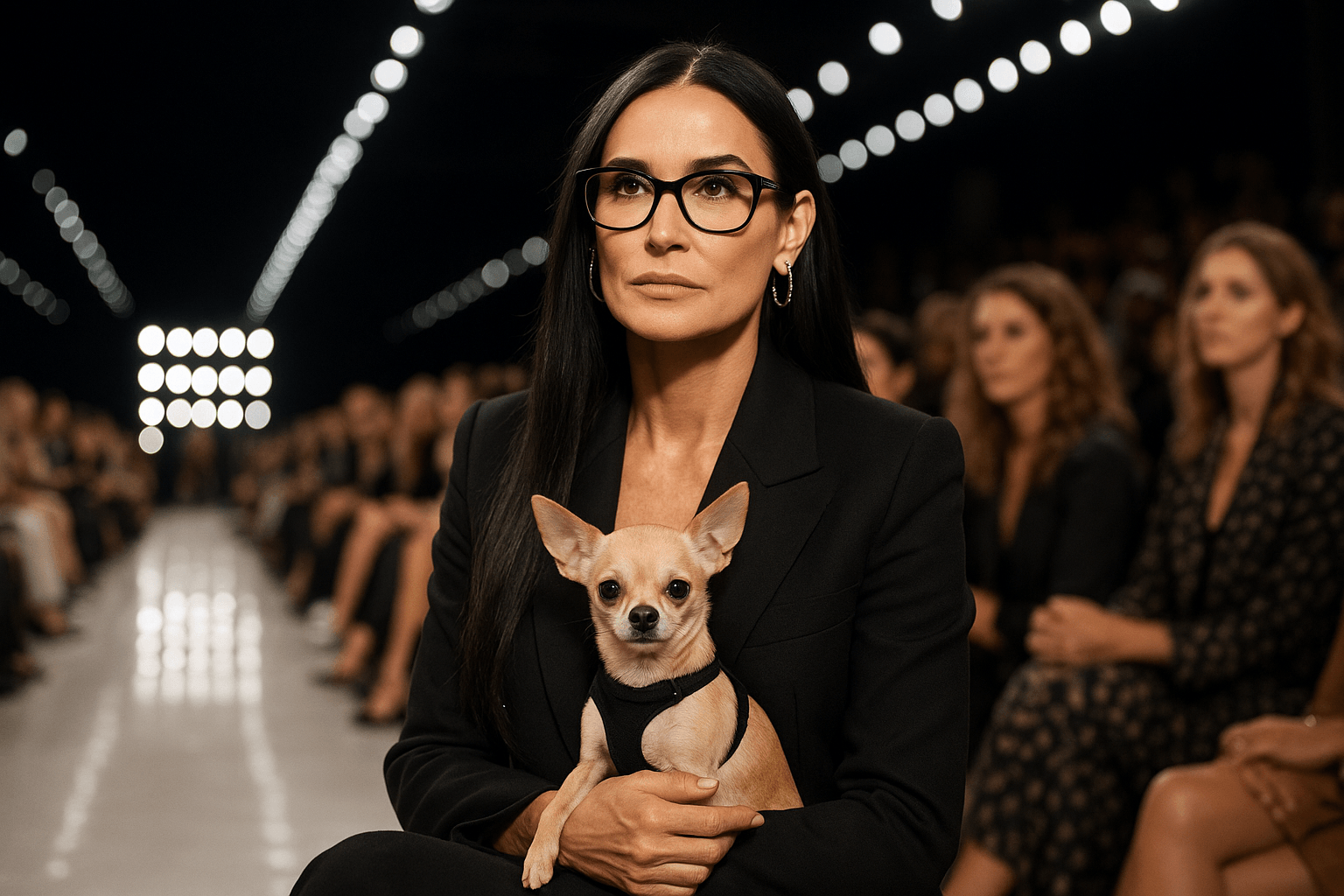 Demi moore a pilaf jak mala civava z milan fashion week 2026 1780164150755
